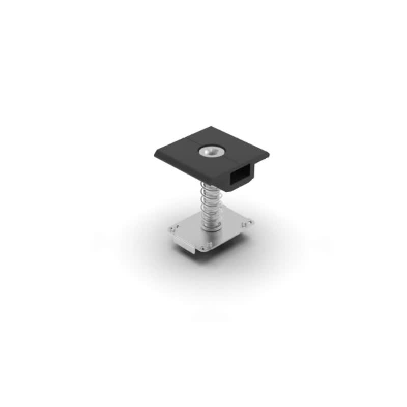 Solar panel mounting components for a flat roof racking system.